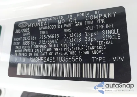 2026 Hyundai Kona Sel Sport from USA, damaged, VIN KM8HF3AB8TU358586